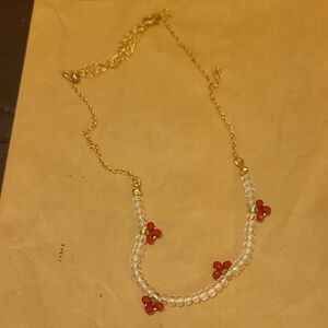 Chic Gold and Red Crystal Necklace